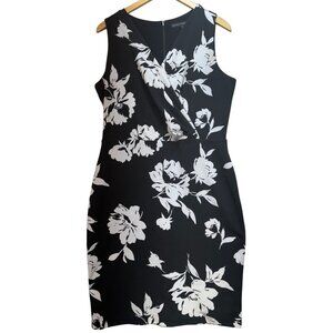 White House Black Market Women's Wrap Tank Dress Sleeveless Size 12 Black Floral